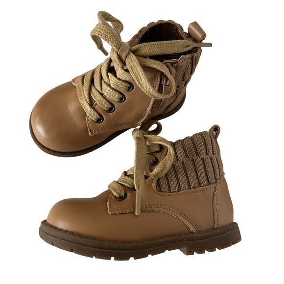 Consciously Baby Leather Knit Combat Boots - Picture 1 of 11